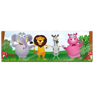 Bilderdepot24 Glasbild, Kinderbild Dschungeltiere Cartoon bunt 90 cm x 30 cm