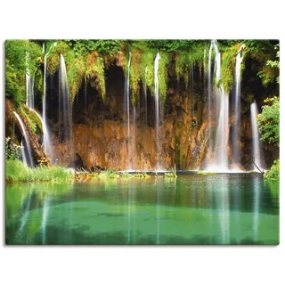 Wandbild ARTLAND "Schöner Wasserfall im Wald" Bilder Gr. B/H: 120 cm x 90 cm, Leinwandbild Gewässer Querformat, 1 St., grün Kunstdrucke als Leinwandbild, Poster in verschied. Größen