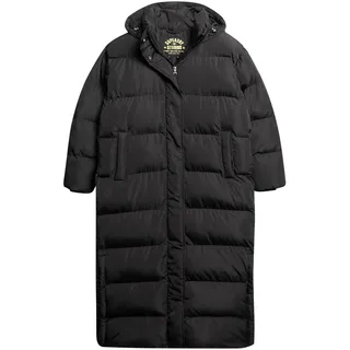 Superdry Damen Maxi-Steppmantel mit Kapuze Schwarz 36 - 36