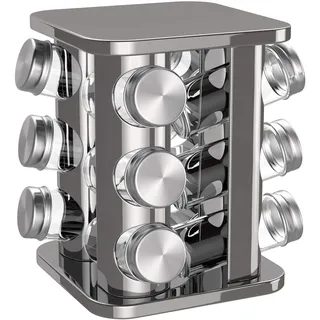 bonVIVO Rondo Gewürzkarussell für 12 Gewürzgläser, drehbarer Gewürzständer aus Edelstahl, Silber-Finish, Gewürzregal, freistehende Aufbewahrung für die Küche