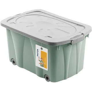 PAFEN Piraten Spielzeugkiste 49l mit Rollen - Schatzkiste 58 x 29,5 x 37,5cm - Spielzeugbehälter Aufbewahrungsbox für Kinder Ordnungsbox, Grün
