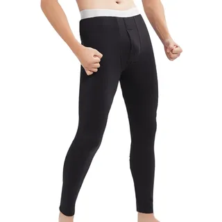 Herren Thermo-Fleece-gefütterte Leggings – Winter-Basisschicht lange Unterhose, Kompressionspassform, Unterhose, warm für kaltes Wetter, Schwarz , L - Large