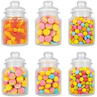 KAMACA Candy Bar Gläser klein – 6er Set Bonbongläser mit Deckel – luftdicht, spülmaschinenfest – Vintage Vorratsgläser für Süßigkeiten, Kekse & mehr (6x Bonbonglas 270ml)