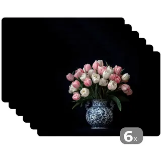 MuchoWow Platzset Blumen - Rosa - Tulpen - Vase, (6-St), Platzsets, Tischset, Abwaschbar, Tischsets, Platzdeckchen rosa