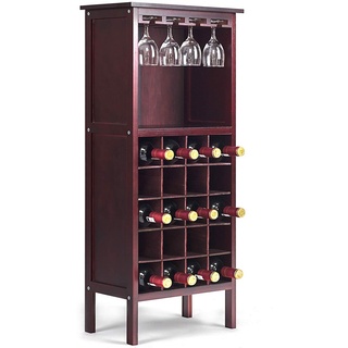 COSTWAY Weinschrank für 20 Flaschen, Weinregal Holz mit Glashalter, Flaschenregal, Flaschenständer, Weinständer für Küche, Bar, 42 x 24,5 x 96 cm (Weinrot)