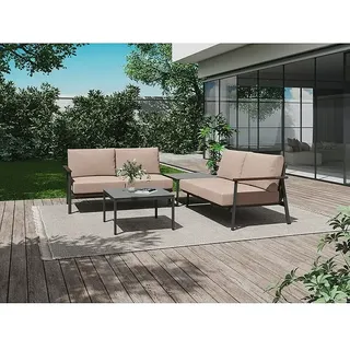 MWH Loungemöbel-Set  (3 -tlg., Aluminium, Grau/Mahagoni)