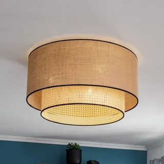 Deckenlampe Big Boho Duolla, dimmbar, Holz hell, für Wohn- / Esszimmer, Textil / Stoff / Seide, Landhaus / Rustikal, Deckenlampe - 60 cm - 60 cm - 32 cm