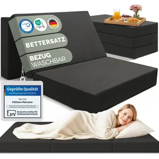 Blumtal Klappmatratze 120x200 cm - rückenfreundliche Faltmatratze 140x200 Schaumstoff extra dick (15 cm) - 3teilige Gästematratze klappbar - Schlafmatratze + Bezug Anthrazit hautfreundlich & waschbar