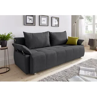 Schlafsofa COLLECTION AB "Funtastic, B: 212 cm, Liegel. 145x187 cm", grau (dunkelgrau), B:212cm H:84cm T:96cm, Zierkissen: 100% Polyester;Struktur (100% Polyester);Kunstleder SOFTLUX;Microfaser PRIMABELLE (100% Polyester), Sofas, Schlafsofa, Bettfunktion, Bettkasten, Armteilverstellung & 1 Zierkissen, Federkern