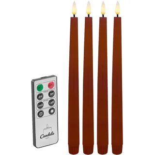 Candela Lights LED Echtwachs Stabkerze 4er Set Winter rot H:26,5xØ2,2cm mit Timerfunktion & Fernbedienung Dinnerkerzen dimmbar Tafelkerzen Spiralkerzen