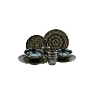 CreaTable Kombiservice Mandala schwarz Keramik - schwarz, gold