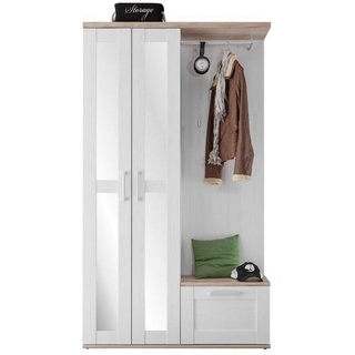Landscape Xora Garderobe, Weiß, Lärche, Eiche San Remo, Glas, 115x201x38 cm, Garderobe, Garderoben-Sets - B/H/T ca. 115,00x201,00x38,00