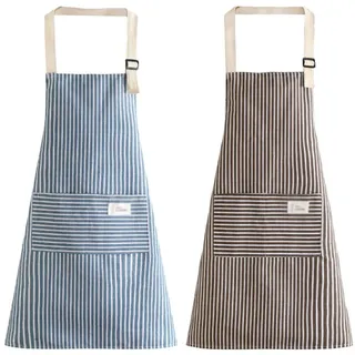 ViLiyDuo 2 Stück Kochschürze,Küchenschürze,Latzschürze mit 2 Taschen,Grillschürze,Männer Damen Küche Schürze,für Küche, Restaurant,Backschürze (blau + Kaffeefarbe) - 70cm x 68cm