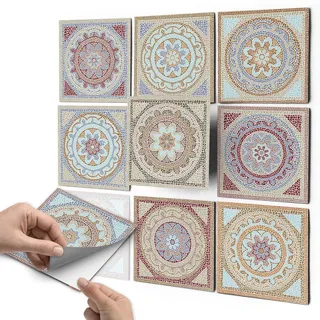 Fliesenaufkleber für Bad Deko u. Küche - CREATISTO Fliesensticker I Mosaikfliesen - Vinyl Fliesensticker I Dekorative Fliesenfolie für Wandfliesen I 10x10 cm - Motiv Mosaik Afrika - 27 Stück