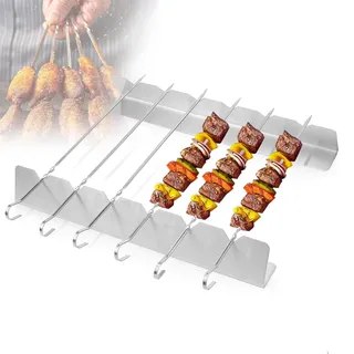 Grillspieße Edelstahl 12 Stück Schaschlikspieße Edelstahl Grill Spieße | Länge: 30 cm | 1x Grillgestell und 12x Spießen | Edelstahl | Ideal zum Grillen von Fleisch, Schaschlik und Gemüse