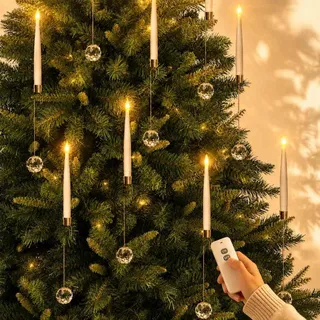 MozkeTo19 12 Stück Weihnachtsbaumkerzen mit Fernbedienung | blinkende Flammenlose Kerze mit transparenten Kristallkugeln, Batteriebetriebene LED Weihnachtsbaum kerzen