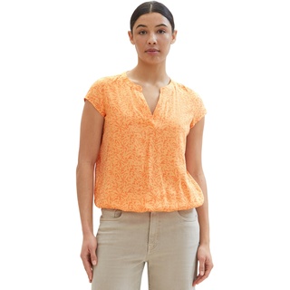 TOM TAILOR Damen Kurzarm-Bluse mit Muster , apricot abstract leaf print, 36
