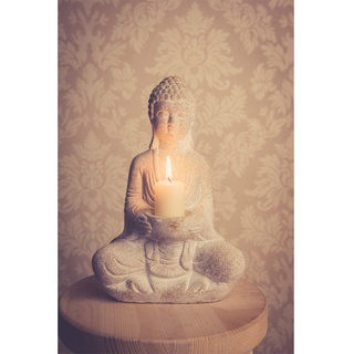 Stein Buddha Figur Deko Weiß 30cm Thai Skulptur Teelicht Betende Garten Steinfigur Teelichthalter Statue Zen Buddhafigur