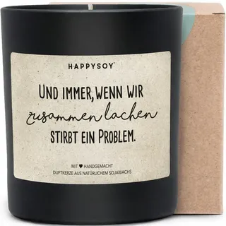 Und immer wenn wir zusammen lachen stirbt ein Problem - Duftkerze mit Spruch als Geschenk für Freundin, beste Freundin, Dankeschön, liebevolle Kerze im Glas mit blumigem Duft