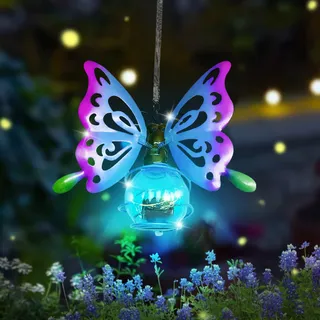 Schmetterling Solar Deko Lichterkette Aussen Hängend, LED Schmetterling Solarlampen für Außen Hängend, Gartendeko für Draußen Wetterfest Tiere Solarleuchten für Terrasse, Balkon (Schmetterlinge)