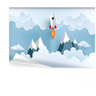 decomonkey Fototapete Kinderzimmer 350x256 cm Design Tapete Fototapeten Vlies Tapeten Vliestapete Wandtapete moderne Wand Schlafzimmer Wohnzimmer Kinder Berge blau