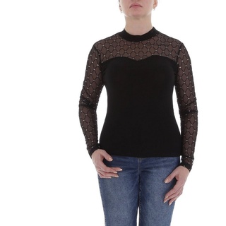 Ital-Design Langarmbluse Damen Elegant Glitzer Transparent Top & Shirt in Schwarz schwarz M/L