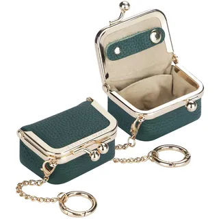 Royal Bagger Mini Schmuckkästchen aus echtem Leder für Damen, Tragbares Schmucketui mit Kiss-Lock-Verschluss, Kleine Schmuckaufbewahrung für Ringe, Ohrringe und Halsketten 1894 (Dunkelgrün mit Kette)