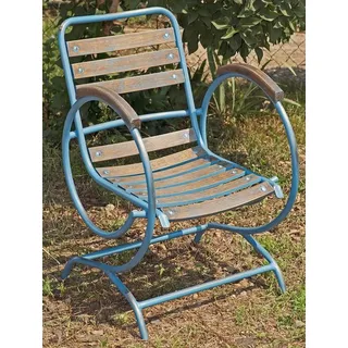 Casa Padrino Jugendstil Gartenstuhl mit Armlehnen Vintage Hellblau / Braun 60 x 45 x H. 85 cm - Handgefertigte Gartenmöbel