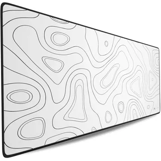 NYFTER - 3XL Gaming Mauspad weiß im Topography design 1200 x 600mm Premium Mousepad Size Groß vernähte Kanten langlebig mit high-end Glide und Anti-Rutsch Speed Gaming Mauspad