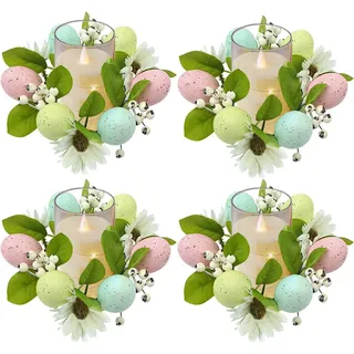 Kerzenring Osterkranz Osterdeko Kerzenkranz für Stabkerzen Osterkerzenringe Kränze Ostereier Kerzenringe Osterkerzenkranz Künstliche Blumenkränze Kerzenkränze Osterkerzenring Ostern Tischdeko (4PCS B)