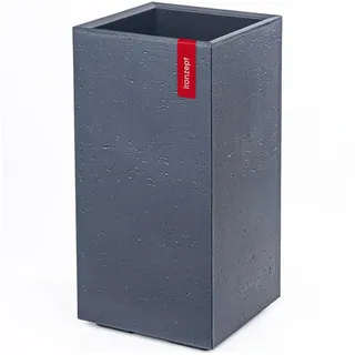 KONZEPT Pflanzkübel hoch in Beton-Optik mit Rollen und Drainage, 28,6 x 28,6 x 59,4 cm, Europäisches Produkt, für innen & außen, Leicht, Robust kunststoff schwarz