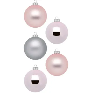 Inge Glas Weihnachtskugeln | Schöne Christbaumkugeln aus Glas | 20 Kugeln in Karton-Box | Christbaumschmuck Weihnachtsbaumschmuck Weihnachtsbaumkugeln (Soft Simplicity | grau rosa Rose)