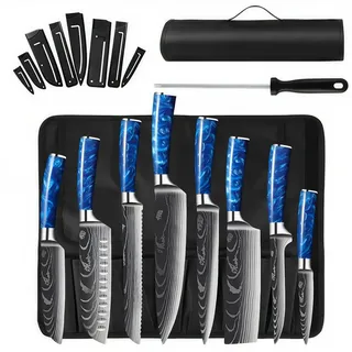 HOMELIVE Messer-Set Chef Messer Sets mit Rolltasche, Damaskus Küchenmesser Set, (Set, 9-tlg), Asiatisches Edelstahl Messerset schwarz