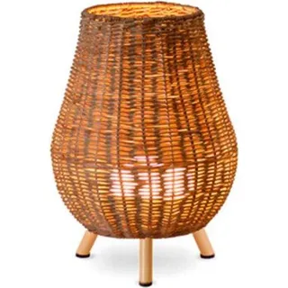 Tragbare Tischlampe außen Rattan LED Akku IP54 H: 32,5 cm Fernbedienung Dimmer kabellose Außenleuchte Tischlampe Balkon Terrasse - Creme