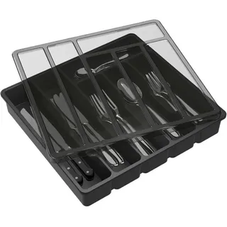 Tigrezy Besteckkasten Mit Deckel Für Schubladen, Aufbewahrungsbox Für Küchenbesteck, Kunststoff-besteckkasten Für Löffel, Gabeln Und Messer, 6 Fächer, Schwarz