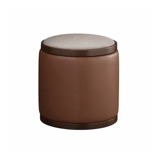 JVmoebel Hocker Eleganter runder Leder-Pouf mit grauem Kissen und dunklem Rand, Made in Europa braun