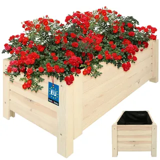KOTARBAU® Blumenkasten Holz für draußen Pflanzkasten lang 79cm Breite 39cm Weiß Pflanzkübel Holz Outdoor Blumenkiste für Terrasse & Balkon Blumenkasten Holzoptik Kräuterkiste