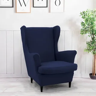 Hixingo 2-Teilig Ohrensessel Überzug, Mode Einfarbig Sesselbezüge, Abnehmbar Polyester Ohrensessel Bezug, für Wohnzimmer Schlafzimmer Hotel Sesselschoner (Navy blau)