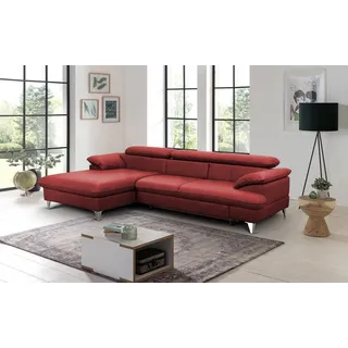 COTTA Ecksofa David Echtleder, Echtleder mit Schlaffunktion & Bettkasten rot