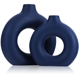 Wohnzimmer Deko Modern Blaue Vase,2-Teiliges Vasen Set,Blaue Donut Vase,Blaue Vasen Set,Deko Wohnzimmer,Tischdeko Wohnzimmer Modern Vasen,Kleine Vasen Set,für Pampasgras,Tischdeko Wohnzimmer Modern