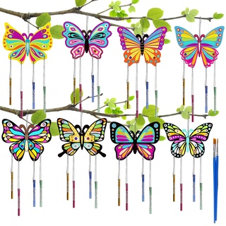 Schmetterling Wind Chime, 8 Stück Wind Glockenspiel Geschenke, Basteln Schmetterling Klangspiele, Schmetterling Klangspiele, Holz Windspiel Kinder Butterfly, für Kinder zum Basteln und Präsentieren