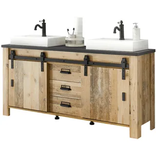 Furn.Design Doppelwaschtisch, Eiche, Anthrazit, Holz, Nachbildung,Altholz, 2 Fächer, 3 Schubladen, eckig, 164x81x43 cm, FSC 100%, Badezimmer, Badezimmerschränke, Waschtischkombinationen