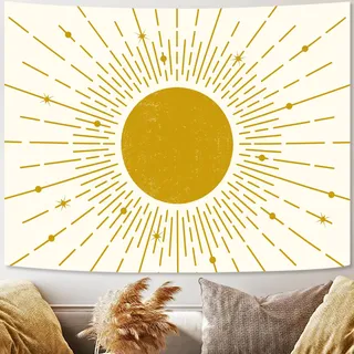 Aipon Boho Sun Tapisserie Vintage Retro Sonnenuntergang Regenbogen Wandteppiche für Schlafzimmer Klassenzimmer Ästhetisch Gelb 70er Jahre Sonnenaufgang Wandteppich Wandbehang für Wohnzimmer Wohnheim
