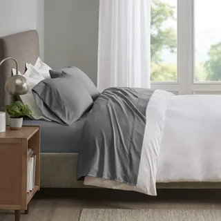 Sleep Philosophy Smart Cool Mikrofaser, feuchtigkeitsableitend, atmungsaktiv, hypoallergen, 4-teiliges Kühllaken-Set, volle Größe, Grau