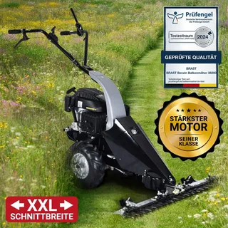 Brast Balkenmäher Benzin 3,5kW(4,8PS) mit Antrieb Schnittbreite 97cm Luft-Bereifung mit Geländeprofil Rasenmäher Hochgrasmäher Wiesen-Mäher 196ccm