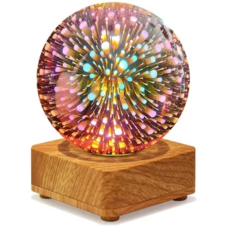 KINGCOO 3D Feuerwerk Nachttischlampe, LED Glas Kugel Tischlampe Schlafzimmer Atmosphäre Nachtlicht Ornamente Bürodekoration für Kinder Frauen Geburtstag Valentinstag Heimgeschenke (Sternpunkt)