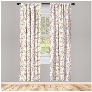 Gardine Vorhang für Wohnzimmer Schlafzimmer Dekor, Abakuhaus, Microfaser, Shabby Chic Nature Blossom Buds grün|rosa|weiß 150 cm x 245 cm