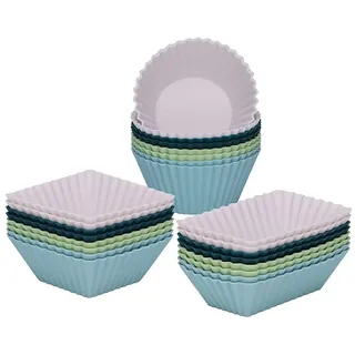 XDeer Muffinform 12/24 Stück Silikon Muffinförmchen Backformen,Wiederverwendbare, (24-tlg), Silikonformen Muffinformen,Cupcakeförmchen für Kuchen rund+quadratisch