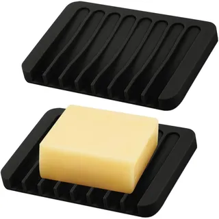 Qingmeng Seifenschale Silikon, 2 Stück Schwarz Mit Ablauf - Seifenhalter Soap Holder Für Waschbecken Und Dusche - Seifenablage Klein