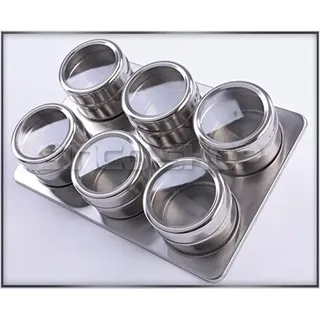 Bingo-Shop Gewürzständer, Magnetisch, Metall, Silber, Küchen-Gewürzregal, 6 Gewürzdosen